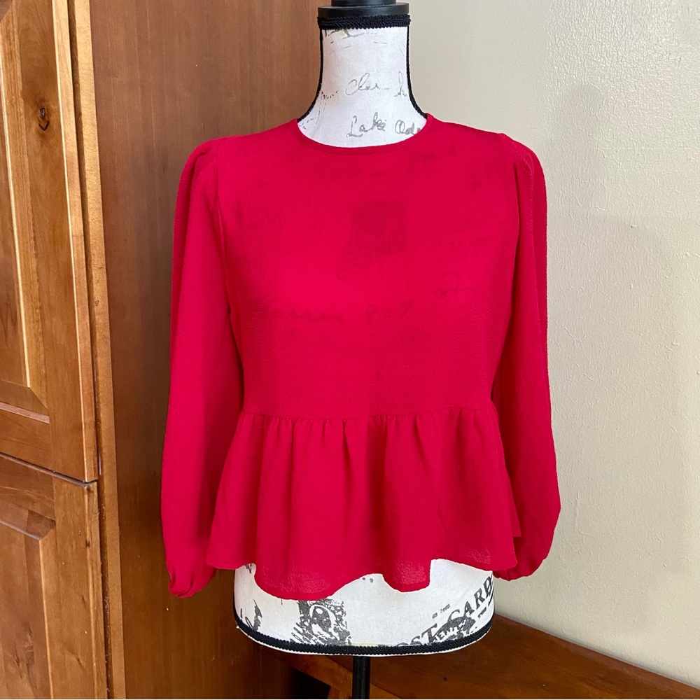 Red chiffon peasant blouse